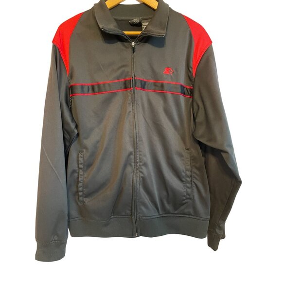 Starter Men's Large Track Jacket workout running Black Red Polyester Egypt Made - Picture 1 of 6